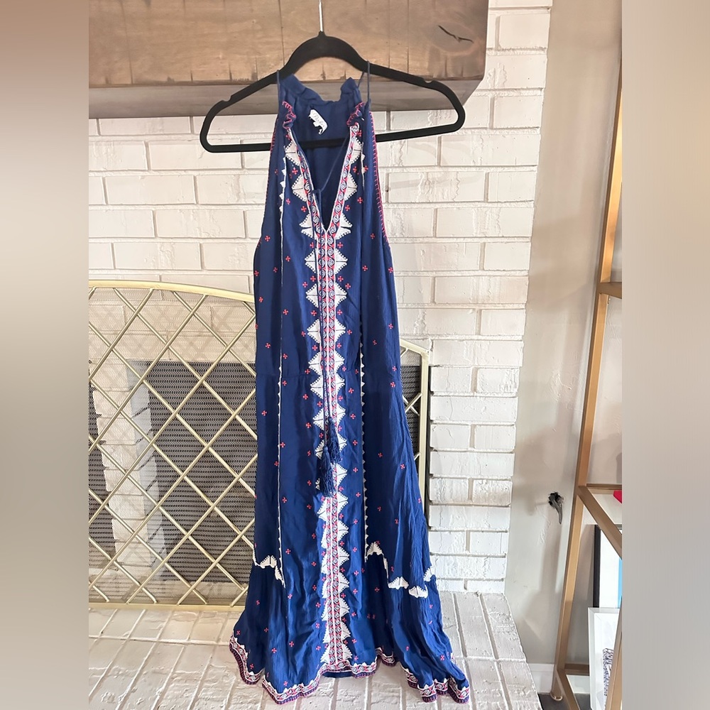 Parker Maxi embroidered navy dress